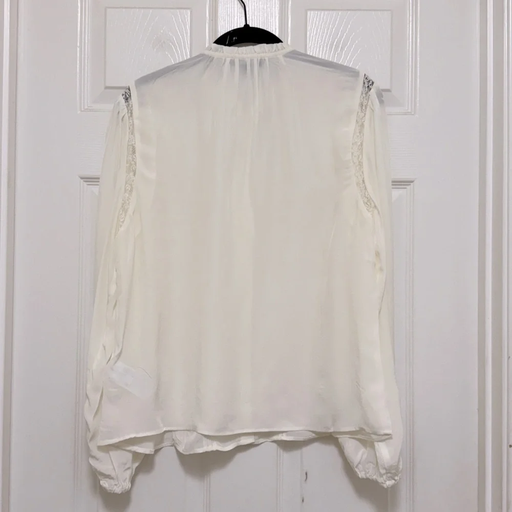NWT J.Crew Lace Trim Pintuck Top in Crepe de Chine